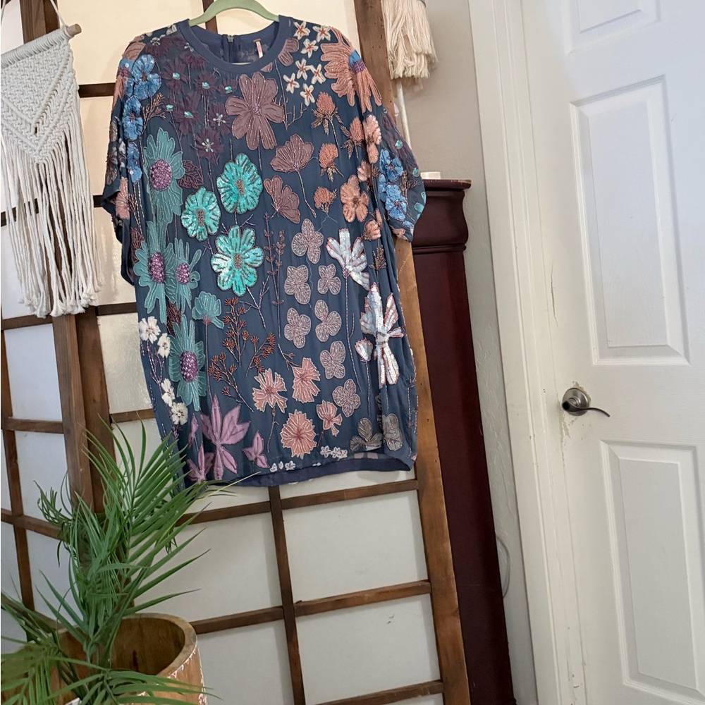 Free People Dark Floral Print Top